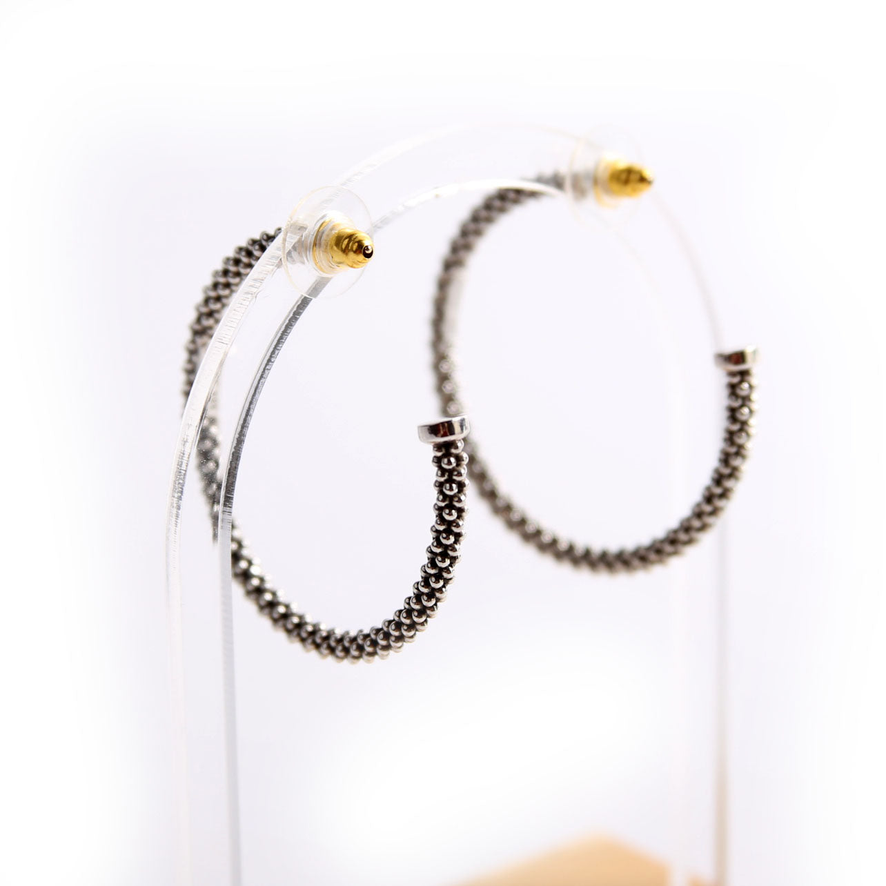 Caviar Large Hoops 925/14K Earrings Silver