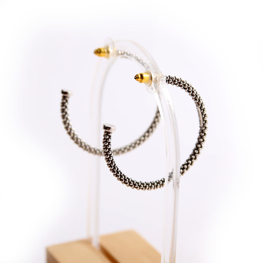 Caviar Large Hoops 925/14K Earrings Silver