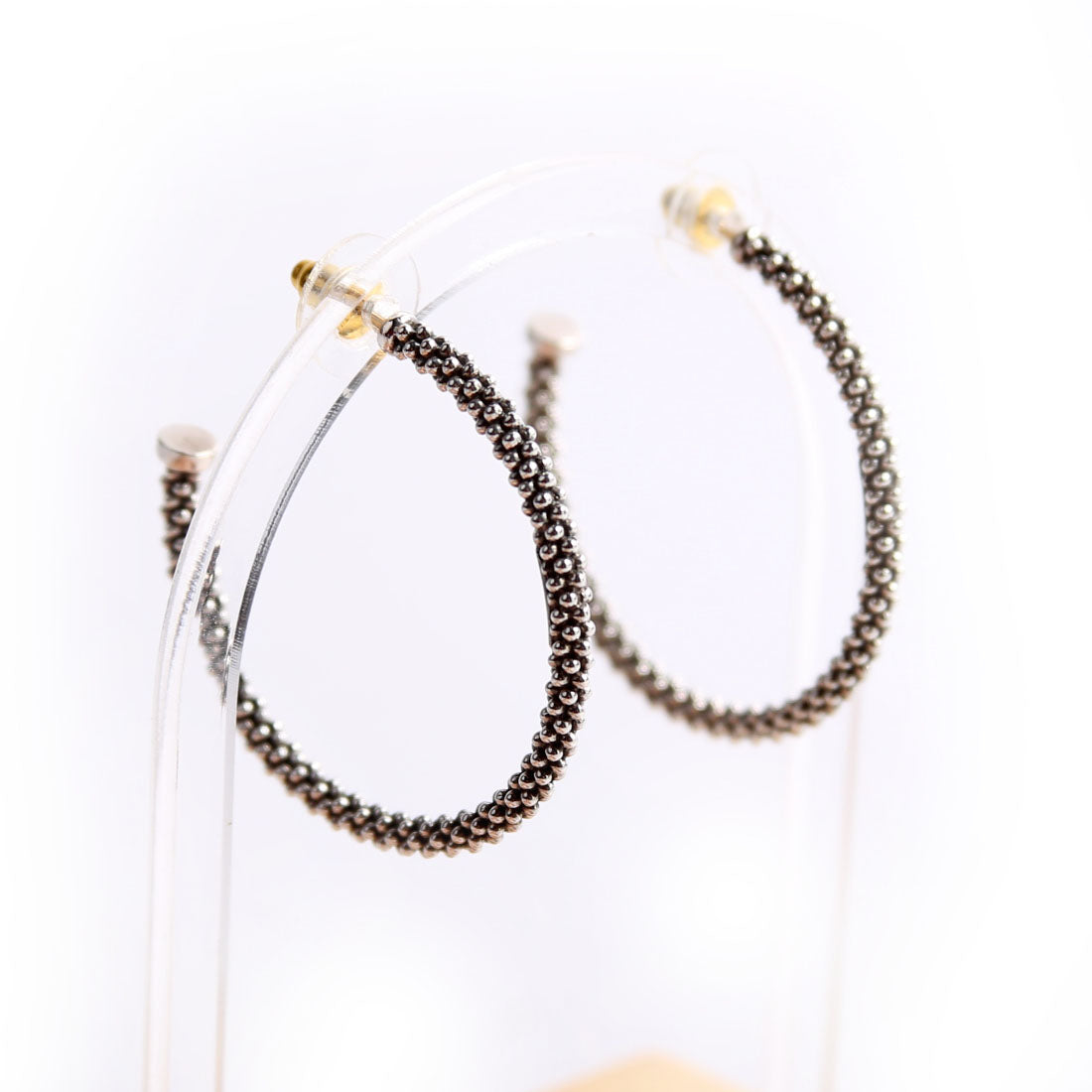 Caviar Large Hoops 925/14K Earrings Silver