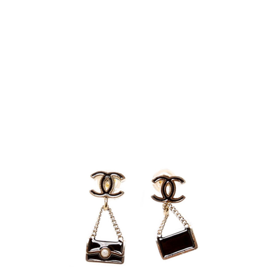 Mini CC Flap Bag Drop Earrings Gold/Black