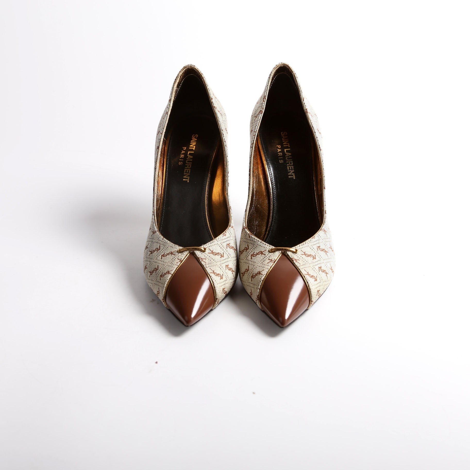 SAINT LAURENT Lola Cap Toe Monogram Pumps Size 37.5