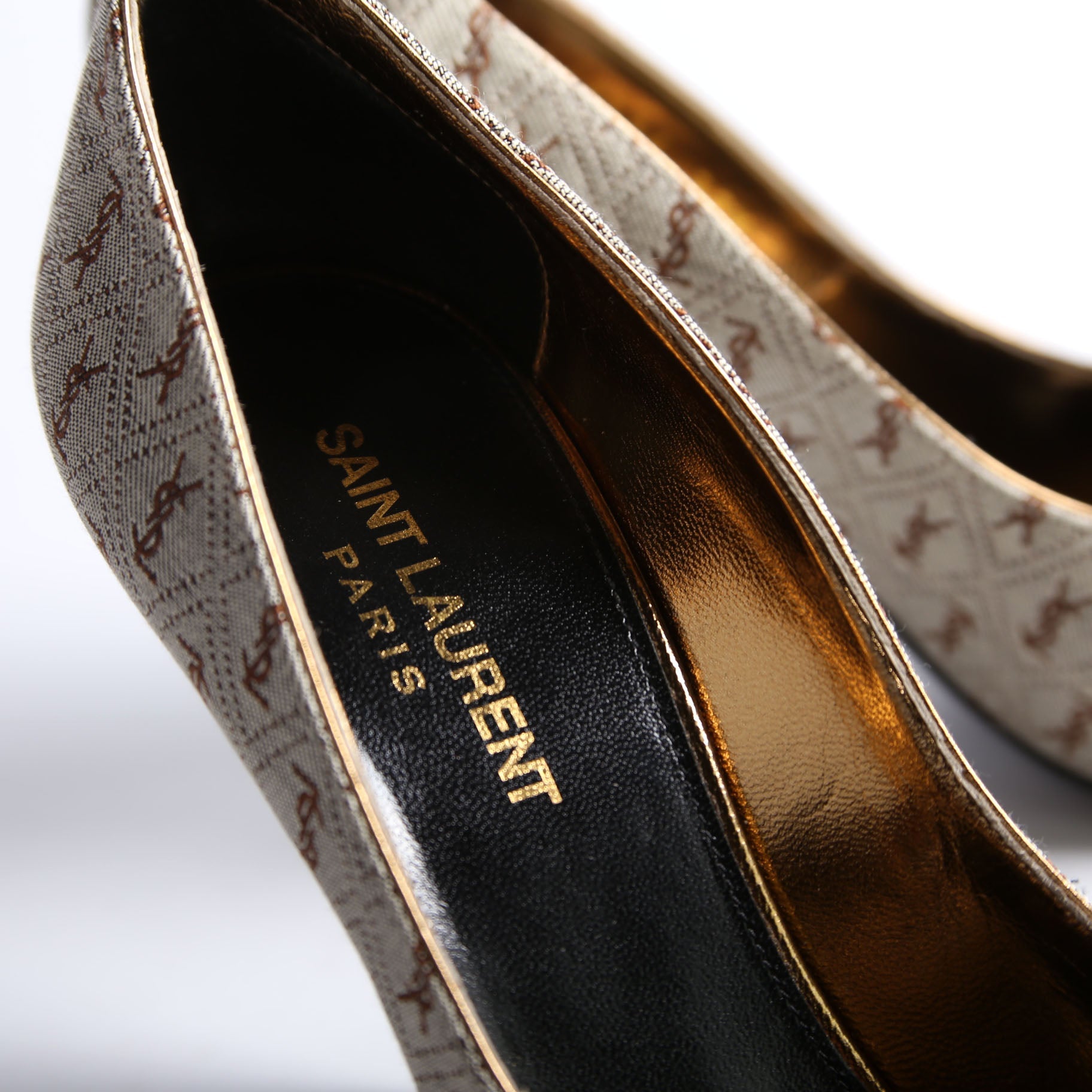 SAINT LAURENT Lola Cap Toe Monogram Pumps Size 37.5