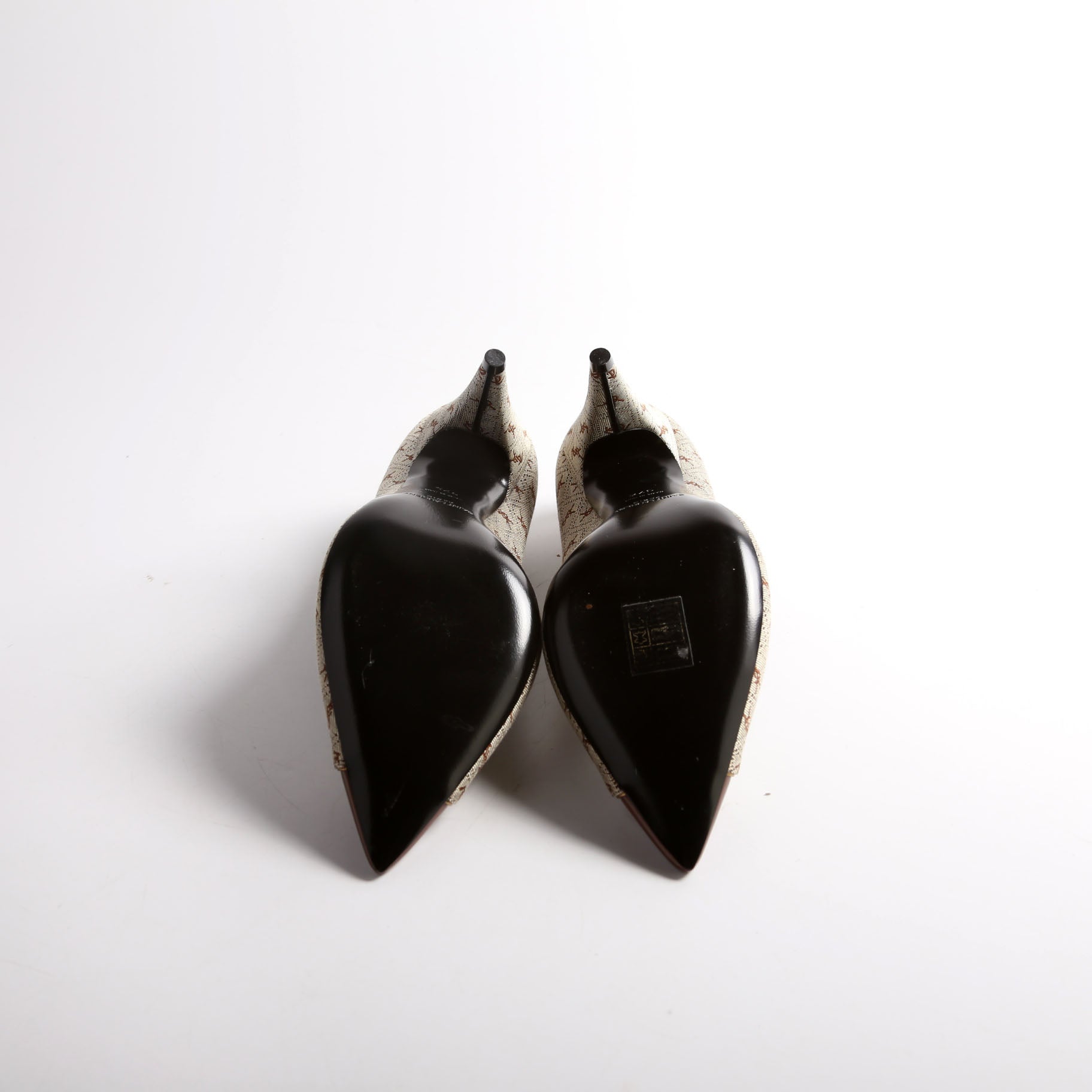 SAINT LAURENT Lola Cap Toe Monogram Pumps Size 37.5