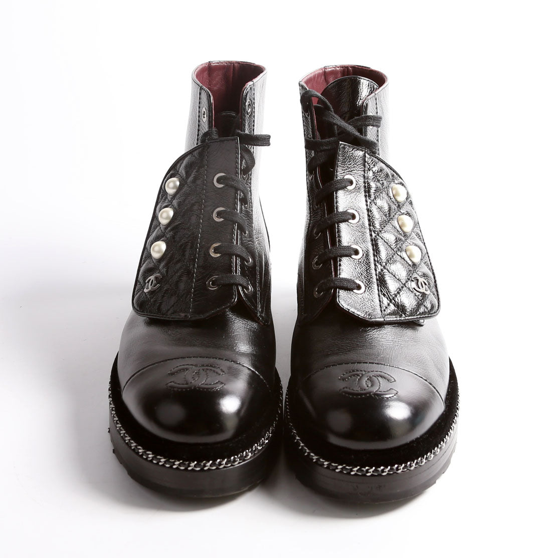 Pearl Combat Boots Calfskin Size 40.5 Black