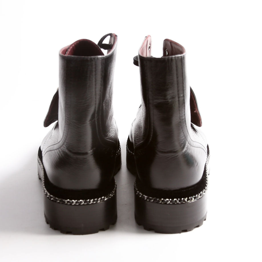 Pearl Combat Boots Calfskin Size 40.5 Black