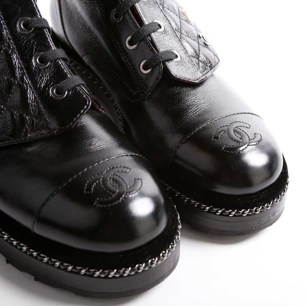 Pearl Combat Boots Calfskin Size 40.5 Black
