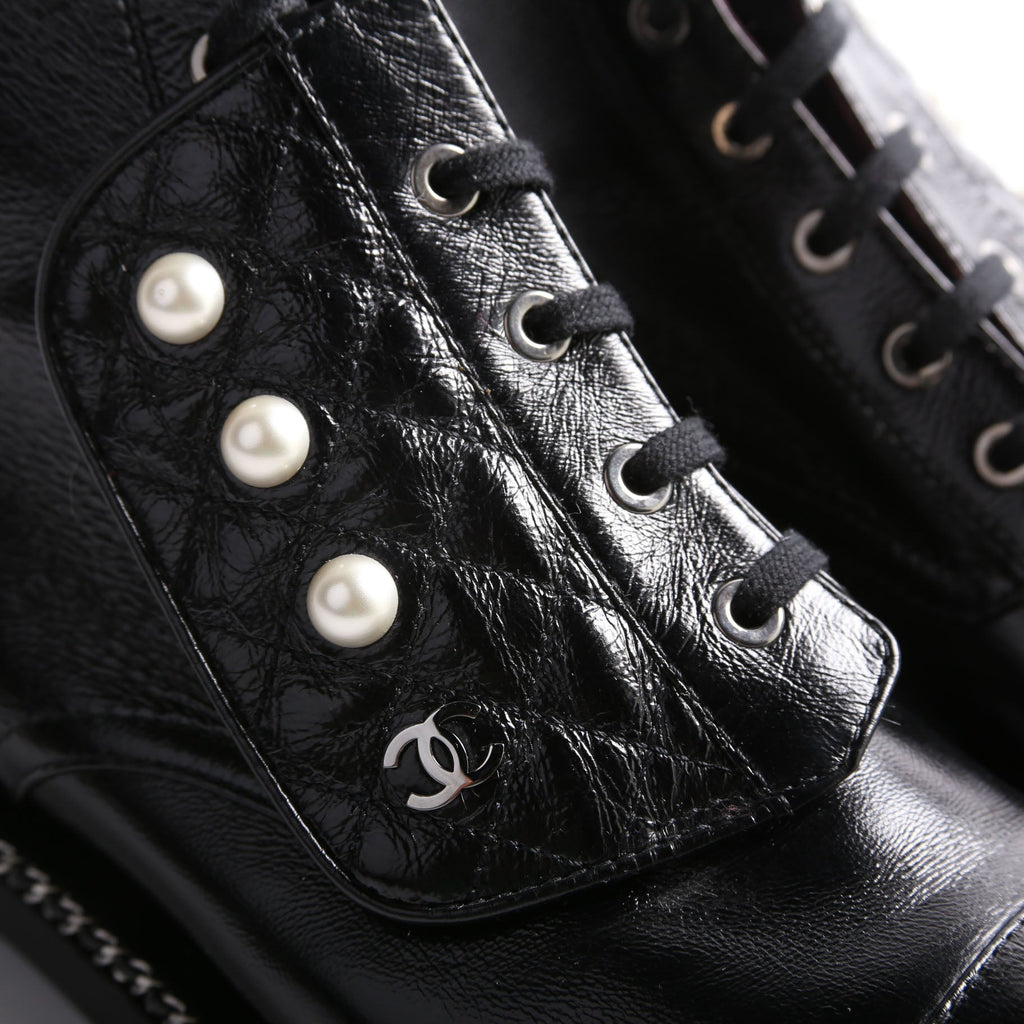 Pearl Combat Boots Calfskin Size 40.5 Black