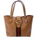 652680 Web/Calfskin Dahlia Tote Small Tan
