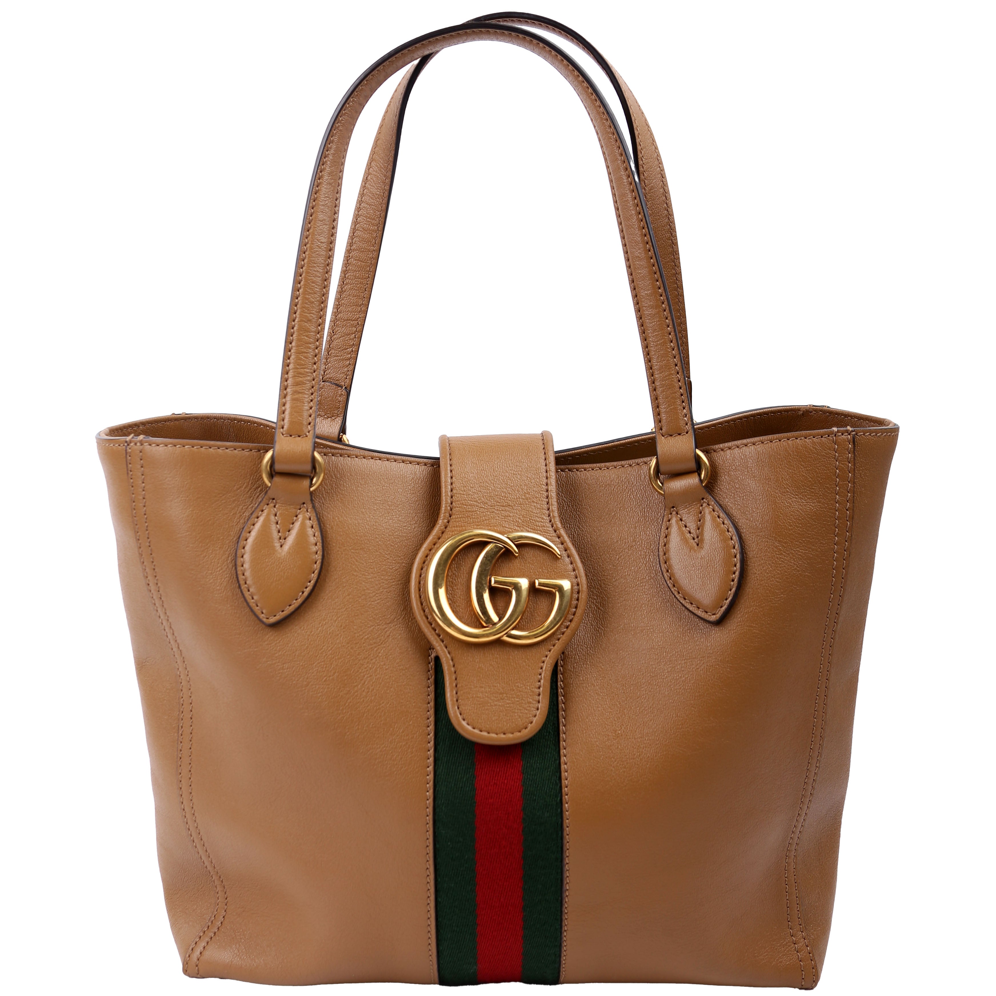 652680 Web/Calfskin Dahlia Tote Small Tan