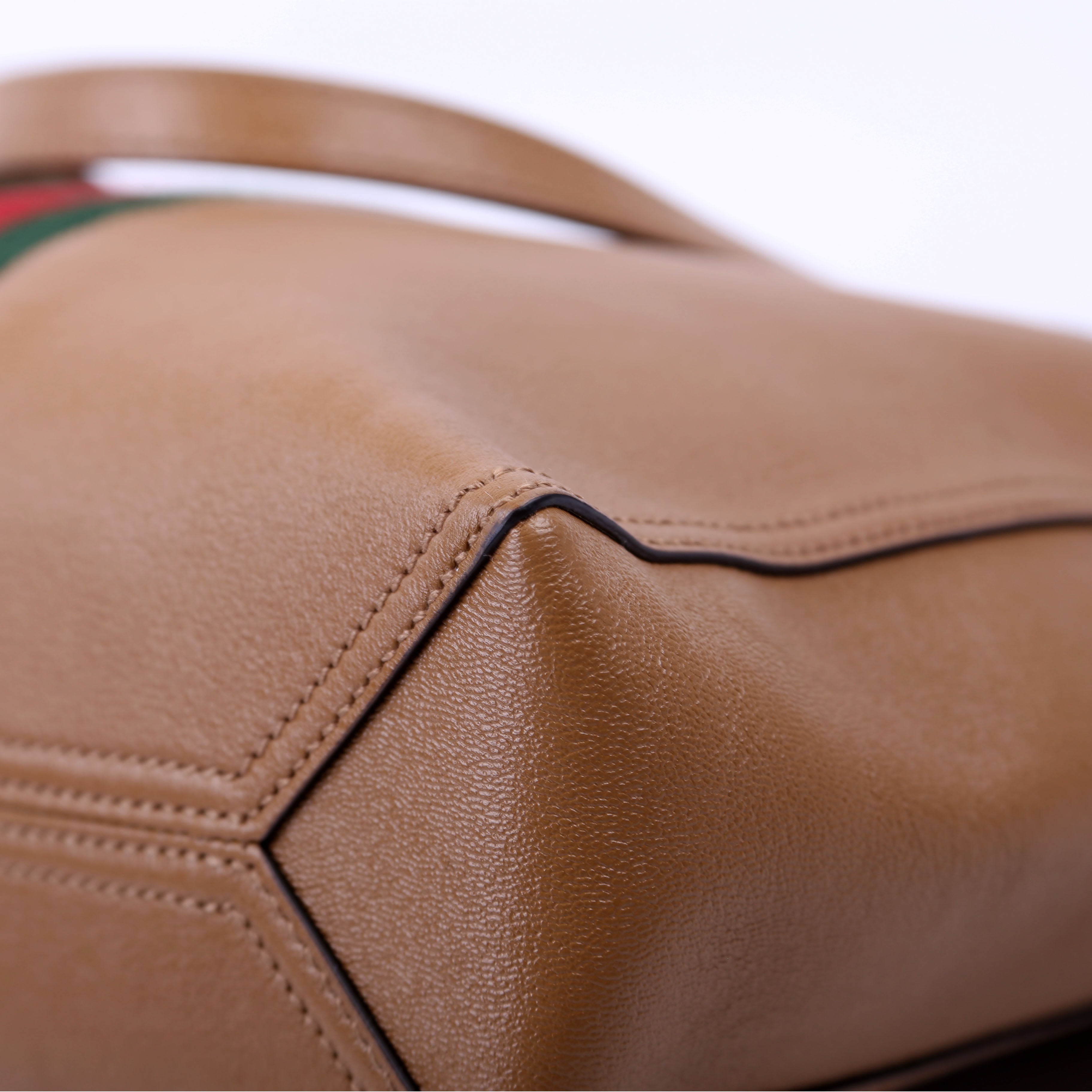 652680 Web/Calfskin Dahlia Tote Small Tan