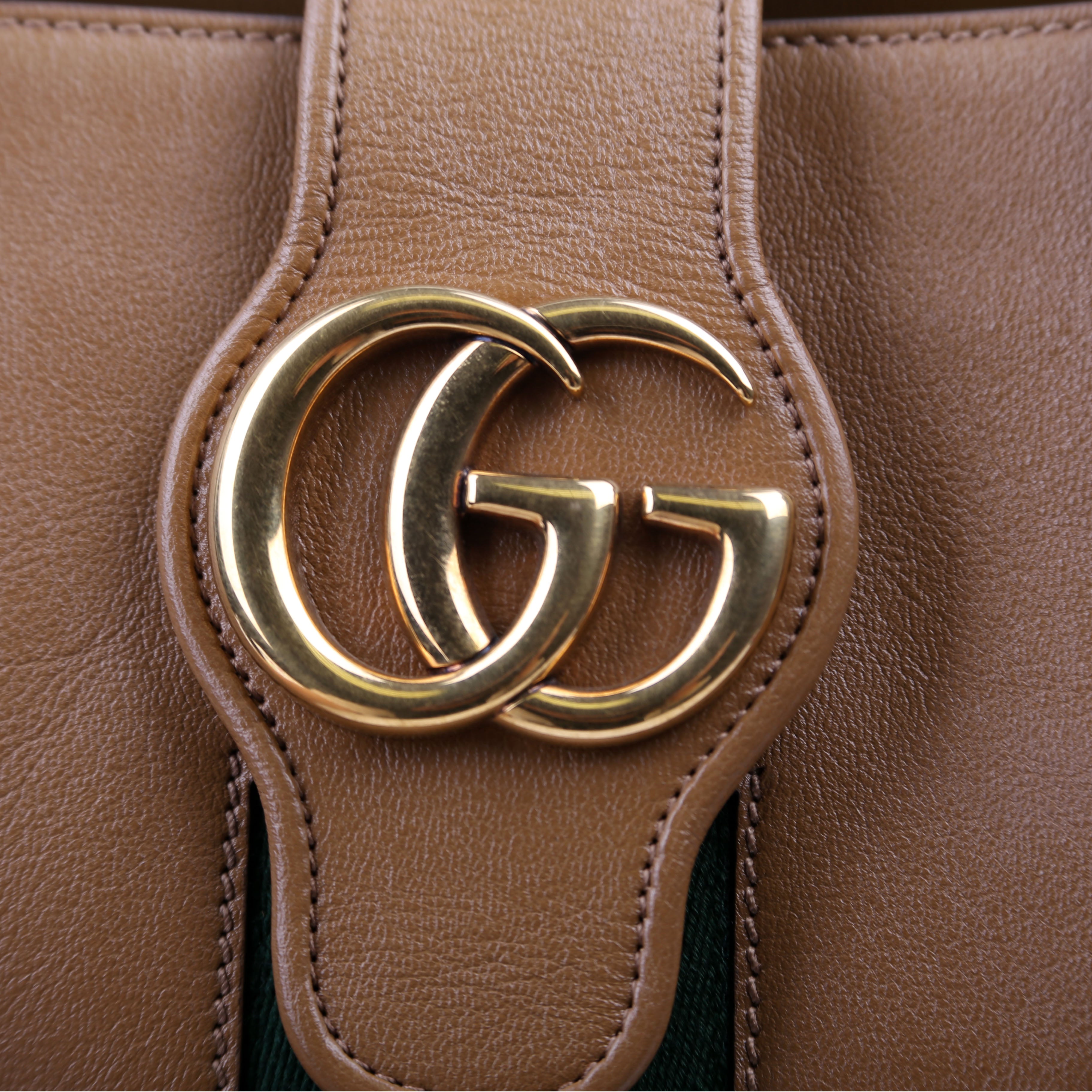 652680 Web/Calfskin Dahlia Tote Small Tan