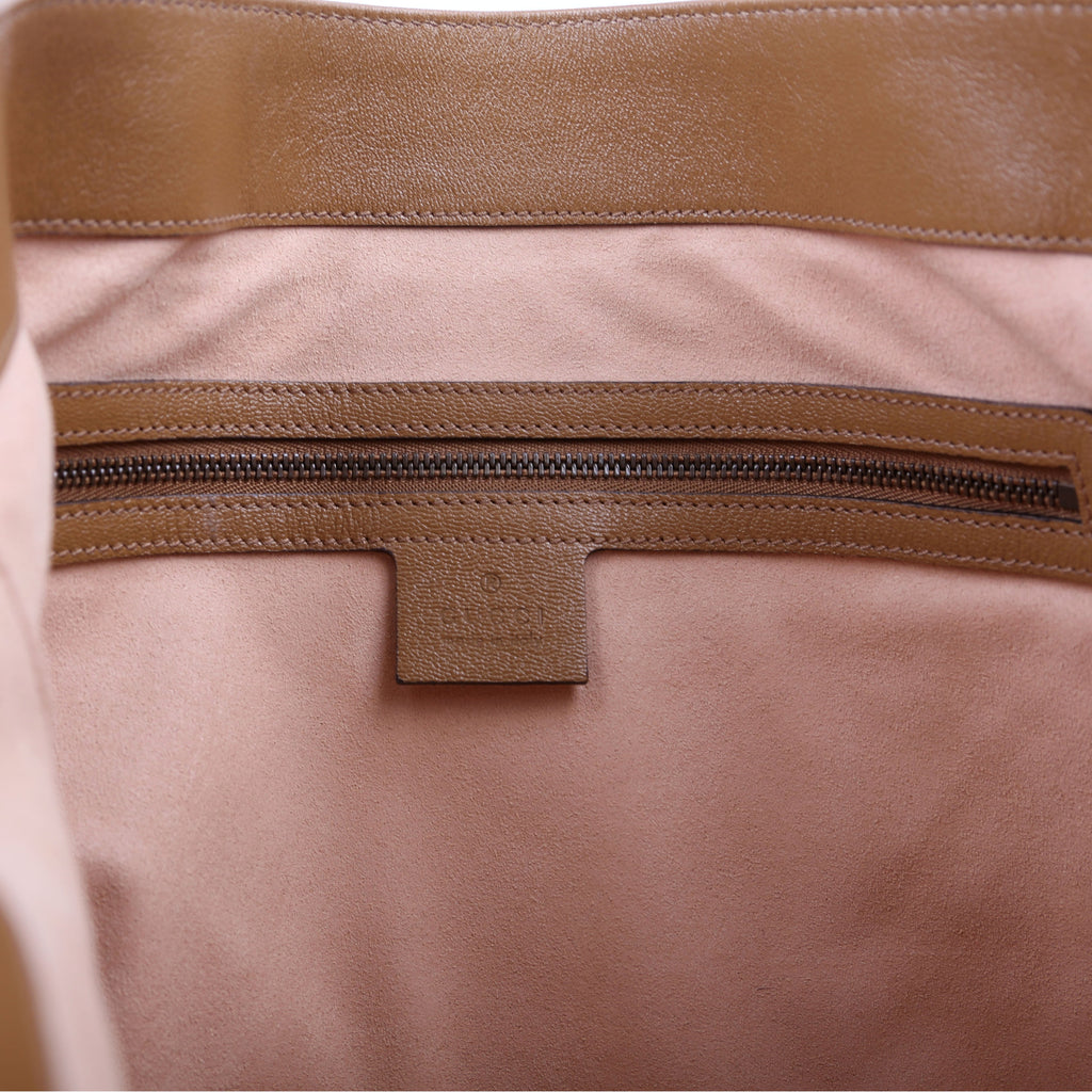 652680 Web/Calfskin Dahlia Tote Small Tan