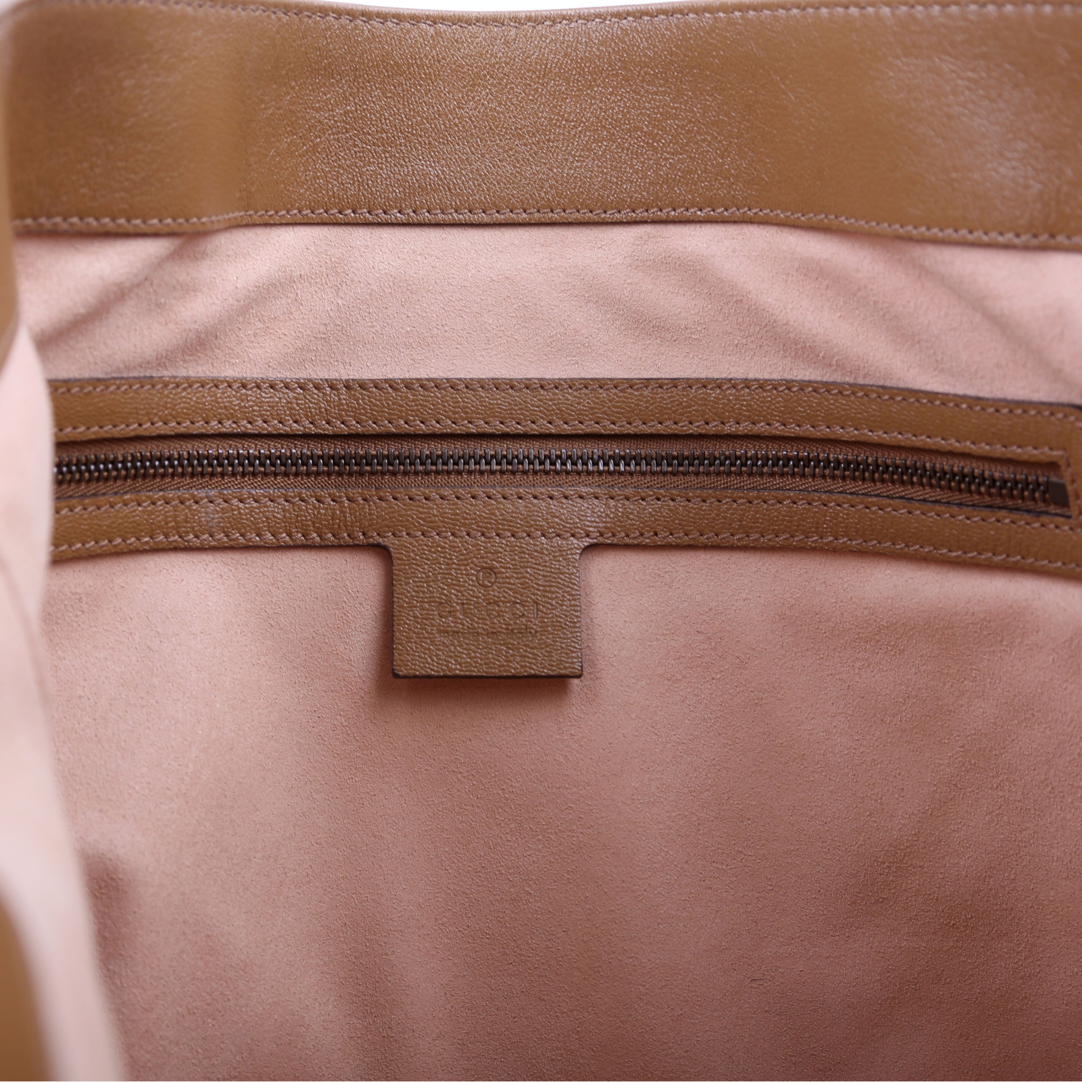 652680 Web/Calfskin Dahlia Tote Small Tan
