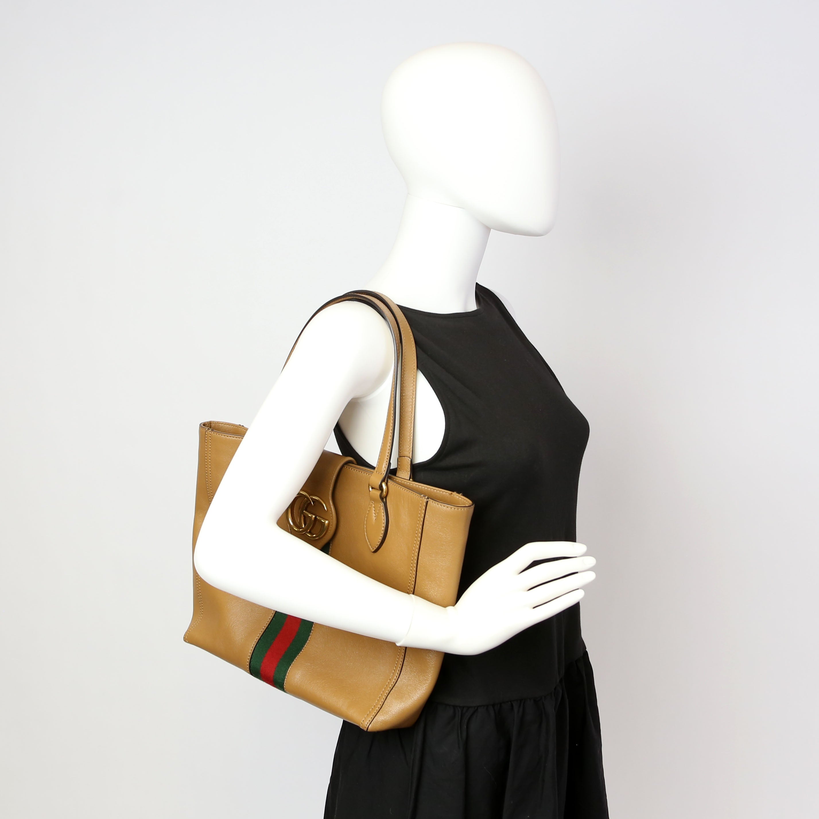 652680 Web/Calfskin Dahlia Tote Small Tan