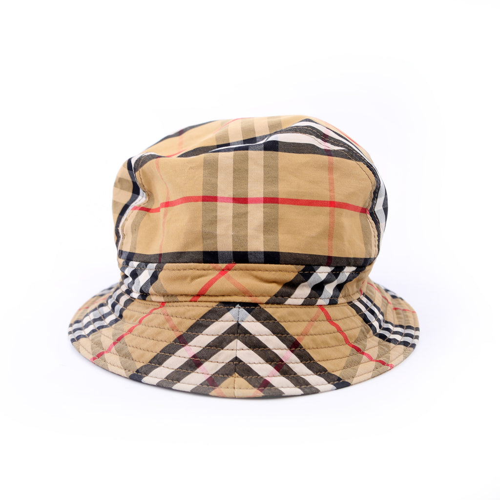 Vintage Check Bucket Hat Size S Tan