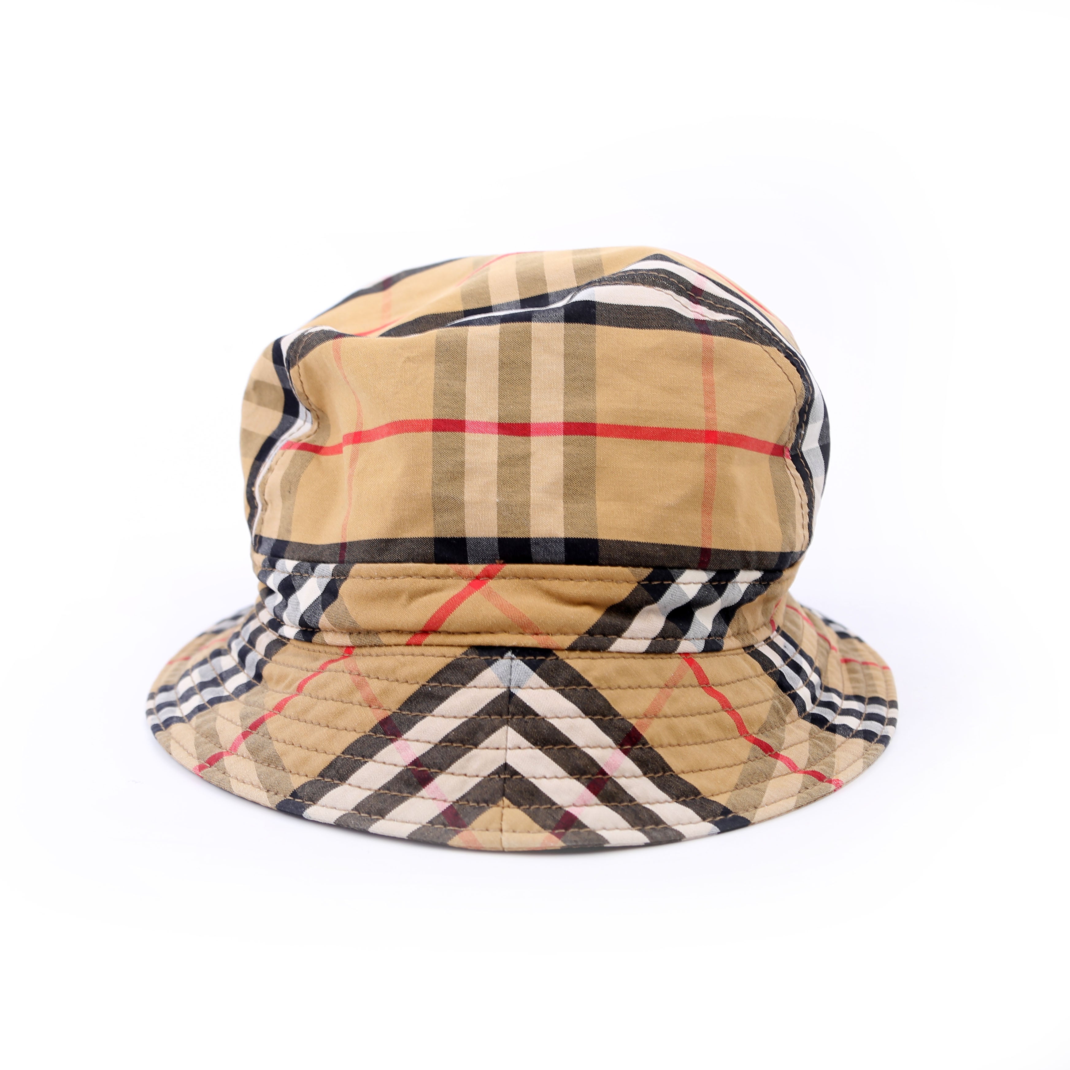 Vintage Check Bucket Hat Size S Tan