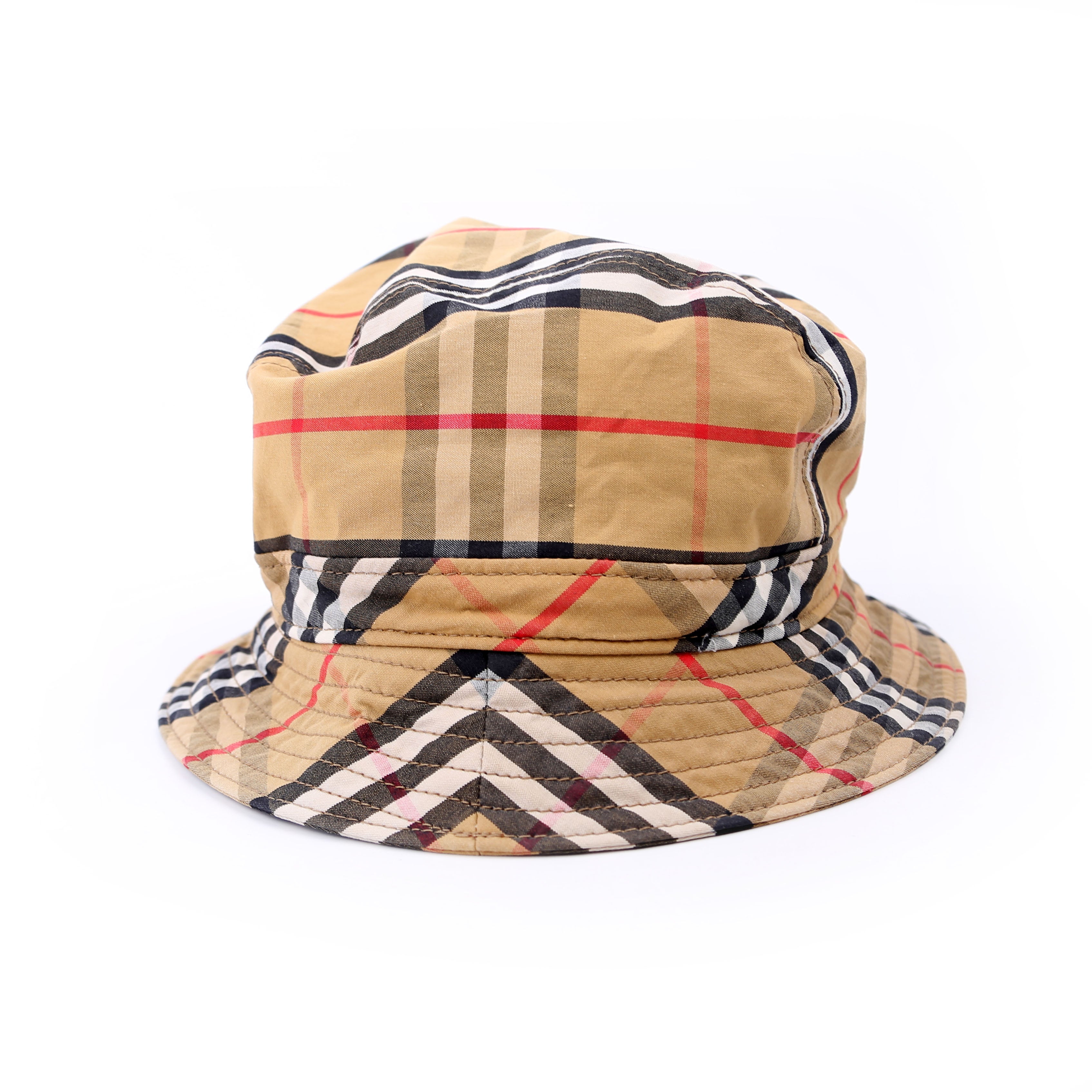 Vintage Check Bucket Hat Size S Tan