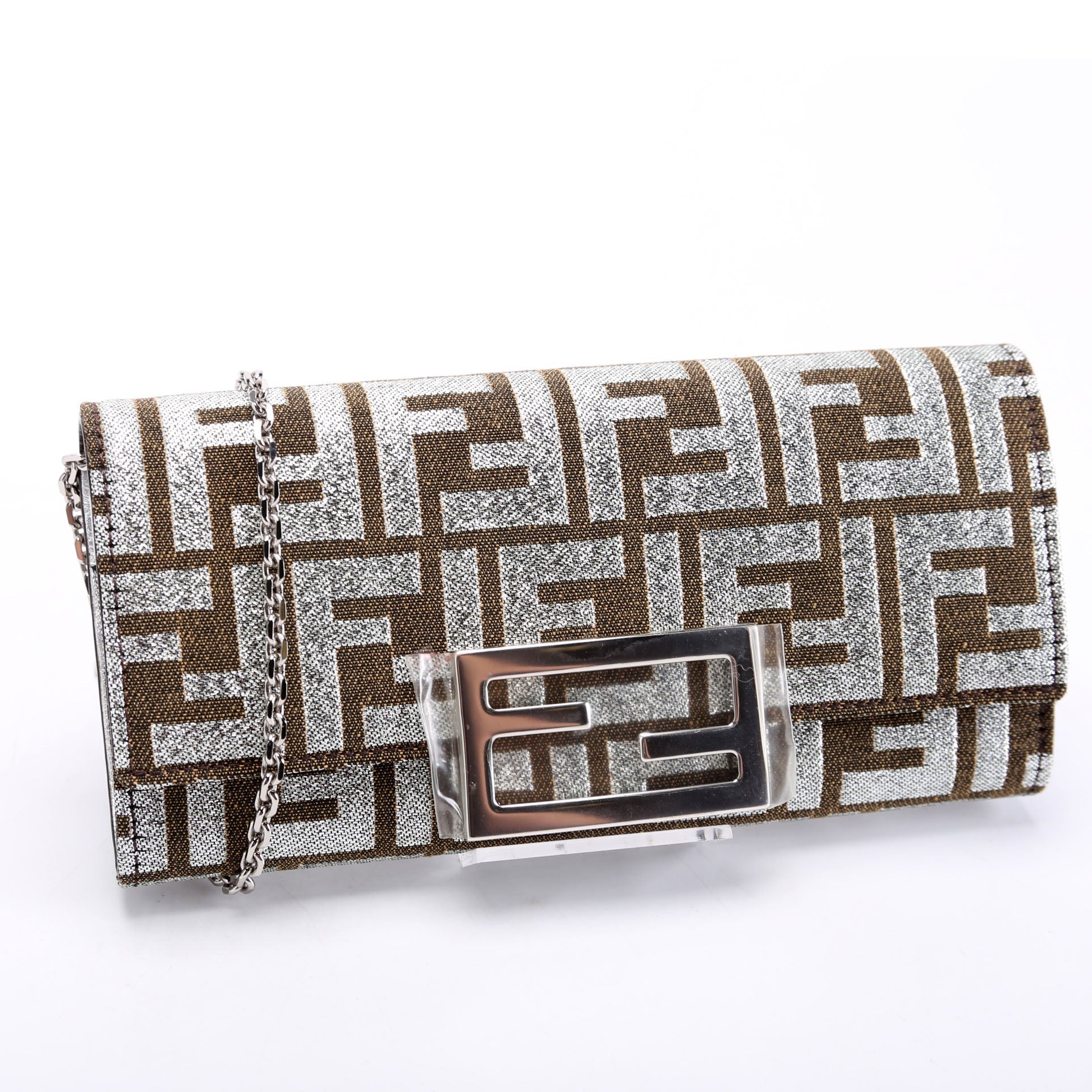 8M3065 FF Jacquard 1974 Continental Wallet On Chain Brown/Silver