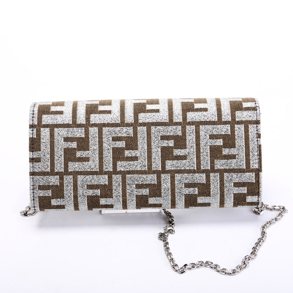 8M3065 FF Jacquard 1974 Continental Wallet On Chain Brown/Silver