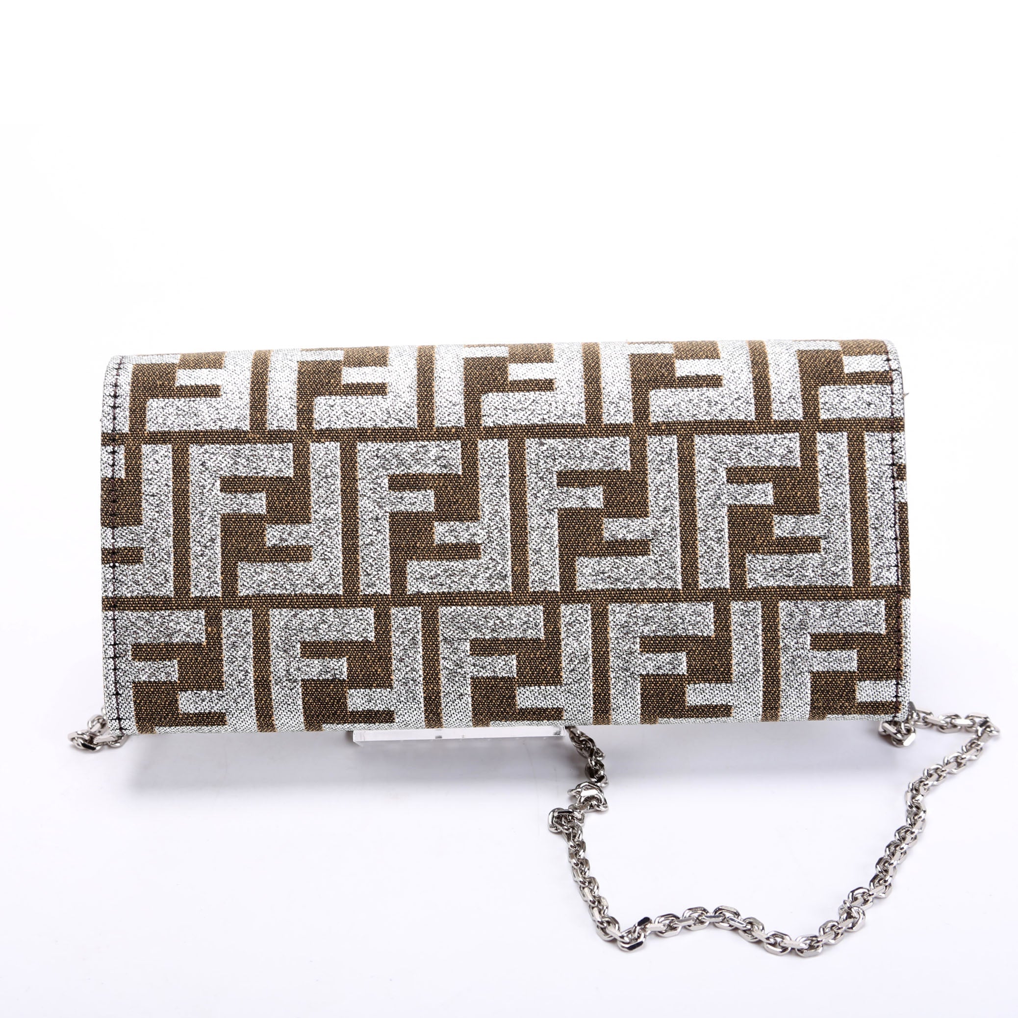 8M3065 FF Jacquard 1974 Continental Wallet On Chain Brown/Silver