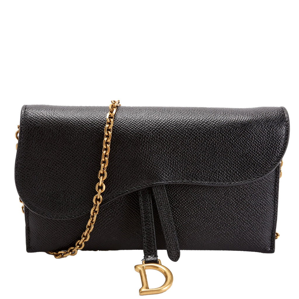 Long Saddle Wallet With Chain Leather Black