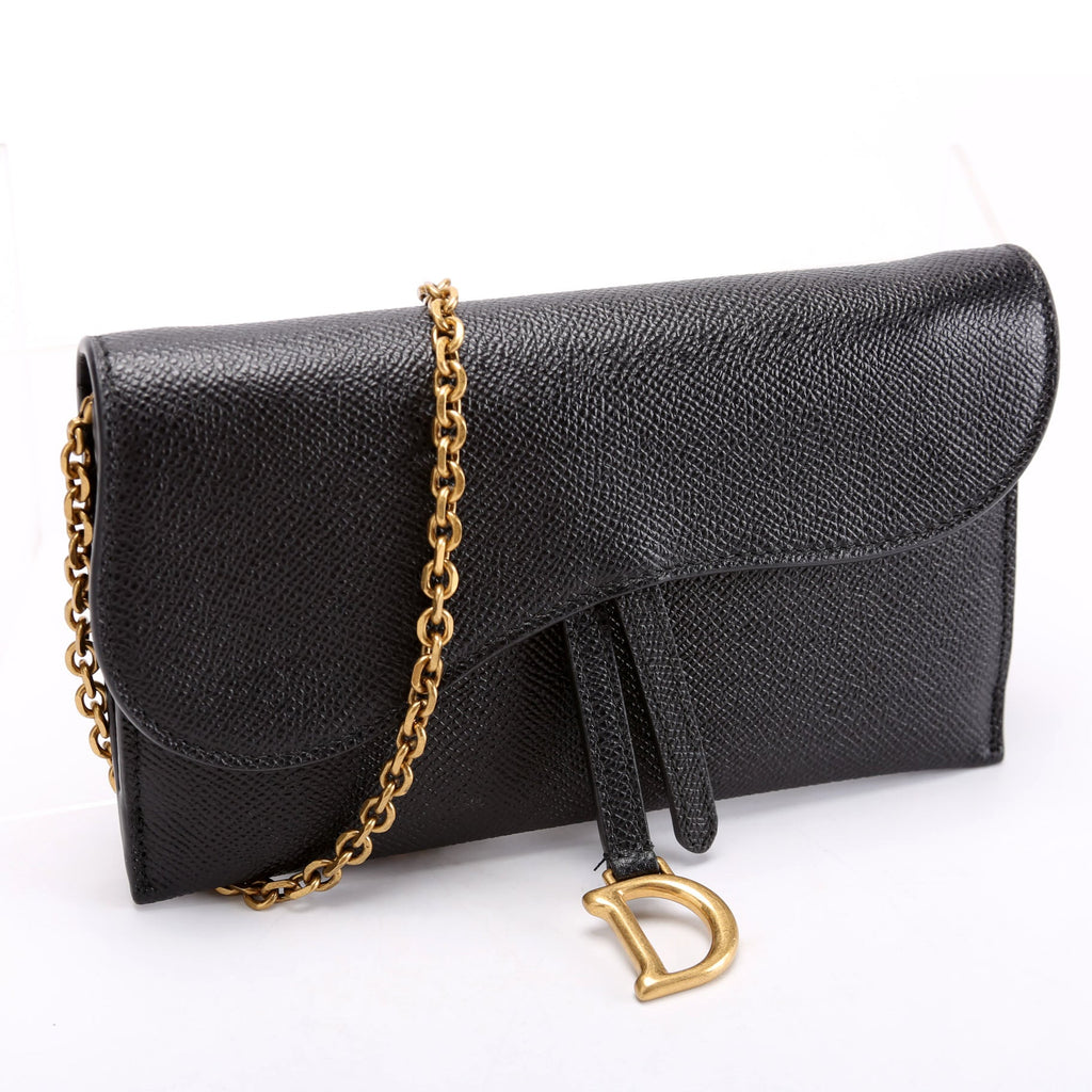 Long Saddle Wallet With Chain Leather Black