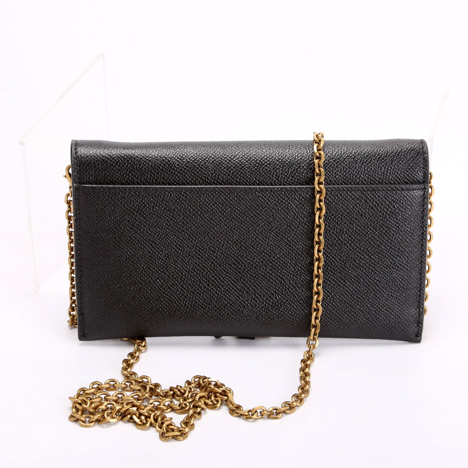 Long Saddle Wallet With Chain Leather Black