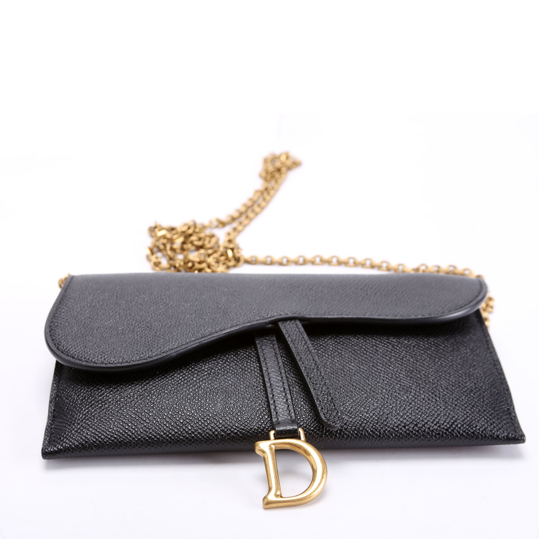 Long Saddle Wallet With Chain Leather Black
