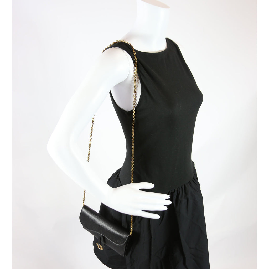 Long Saddle Wallet With Chain Leather Black