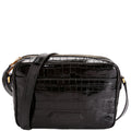 Crocodile Embossed Leather Small Messenger Bag Black