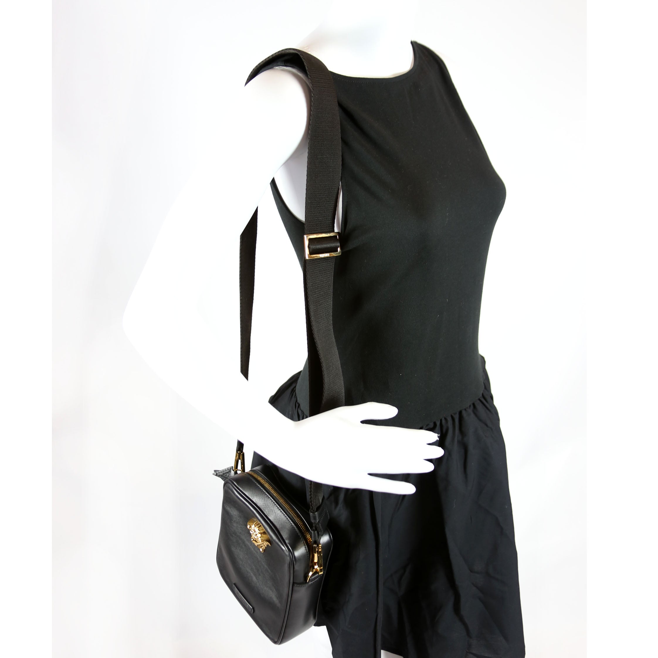 Medusa Crossbody Leather Black