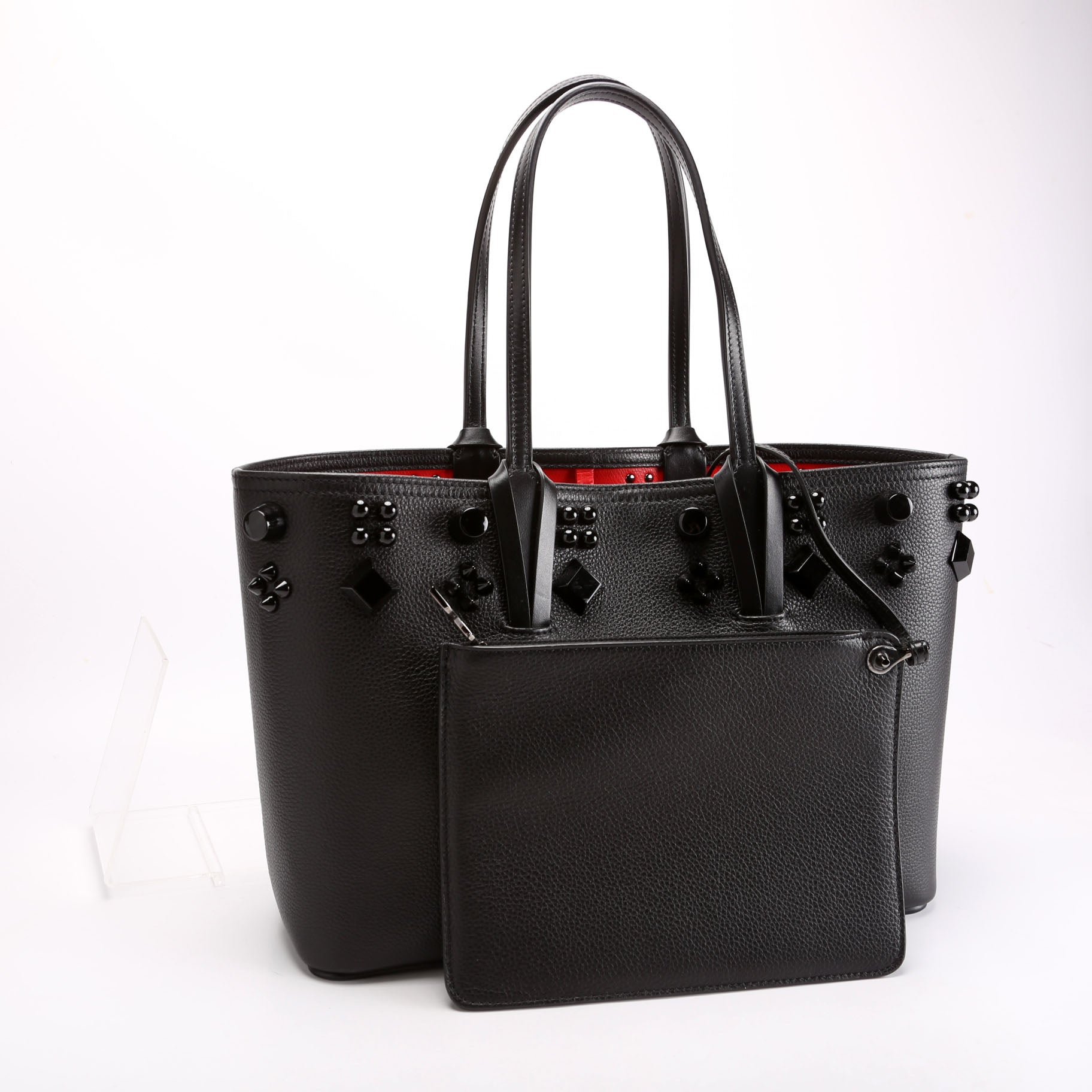 Studded East/West Cabata Tote With Pouch Black