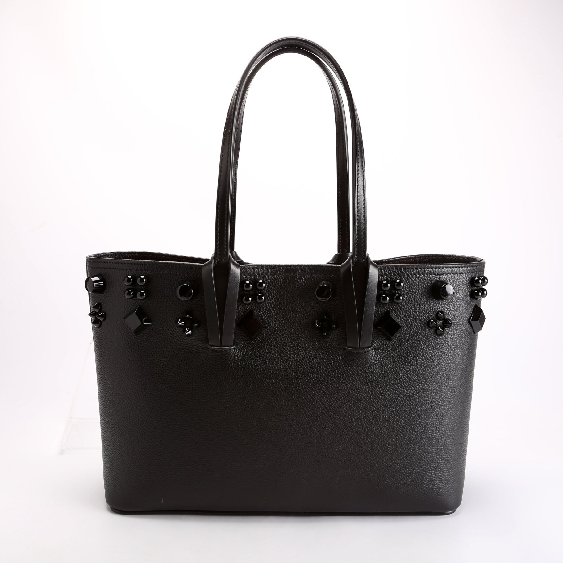 Studded East/West Cabata Tote With Pouch Black