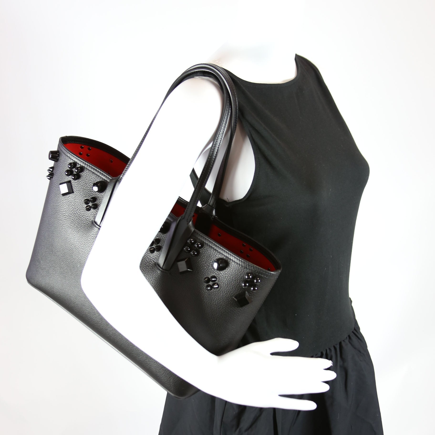 Studded East/West Cabata Tote With Pouch Black