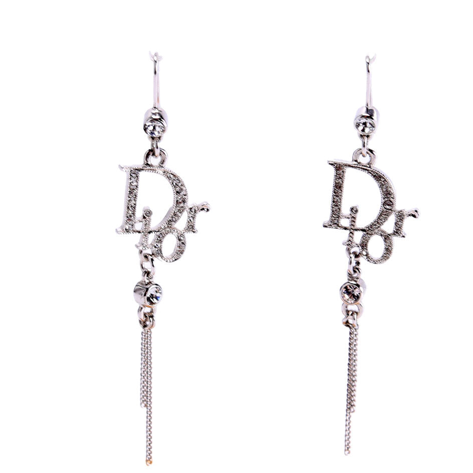 Crystal Logo Drop Vintage Earrings Silver