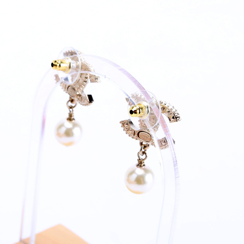 Crystal CC Pearl Drop Earrings Gold/Pearl