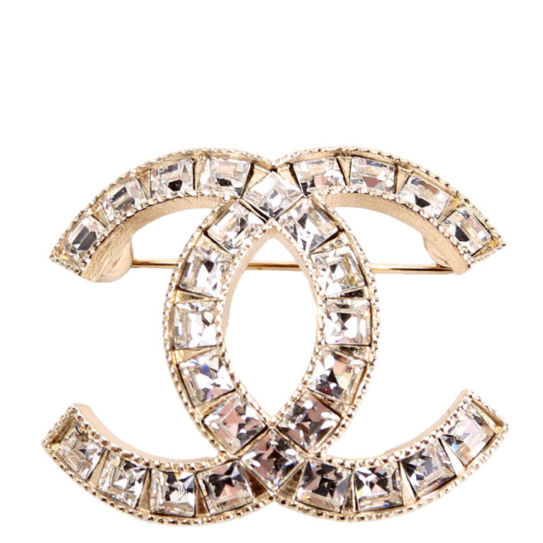 Baguette Crystal CC Brooch Gold