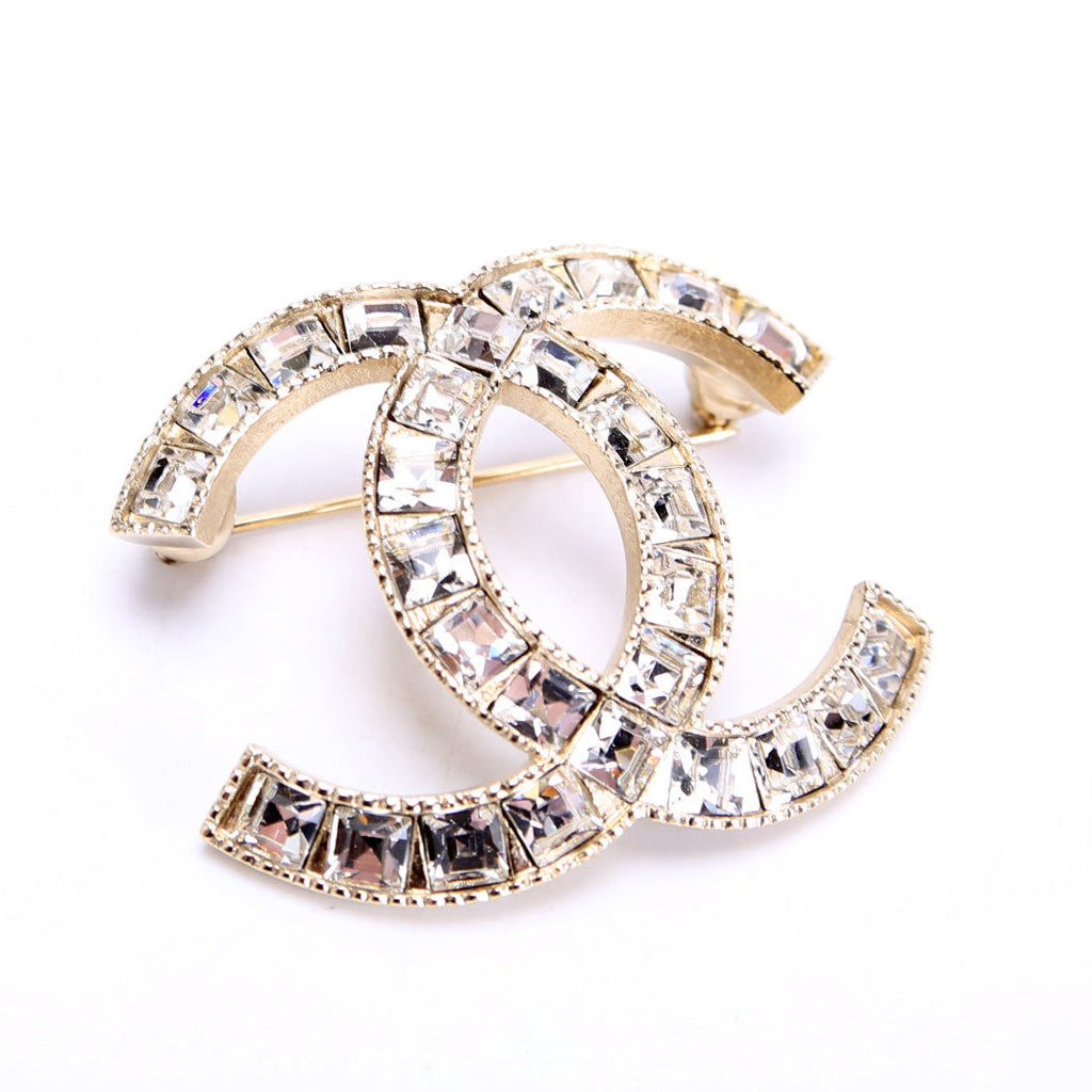 Baguette Crystal CC Brooch Gold