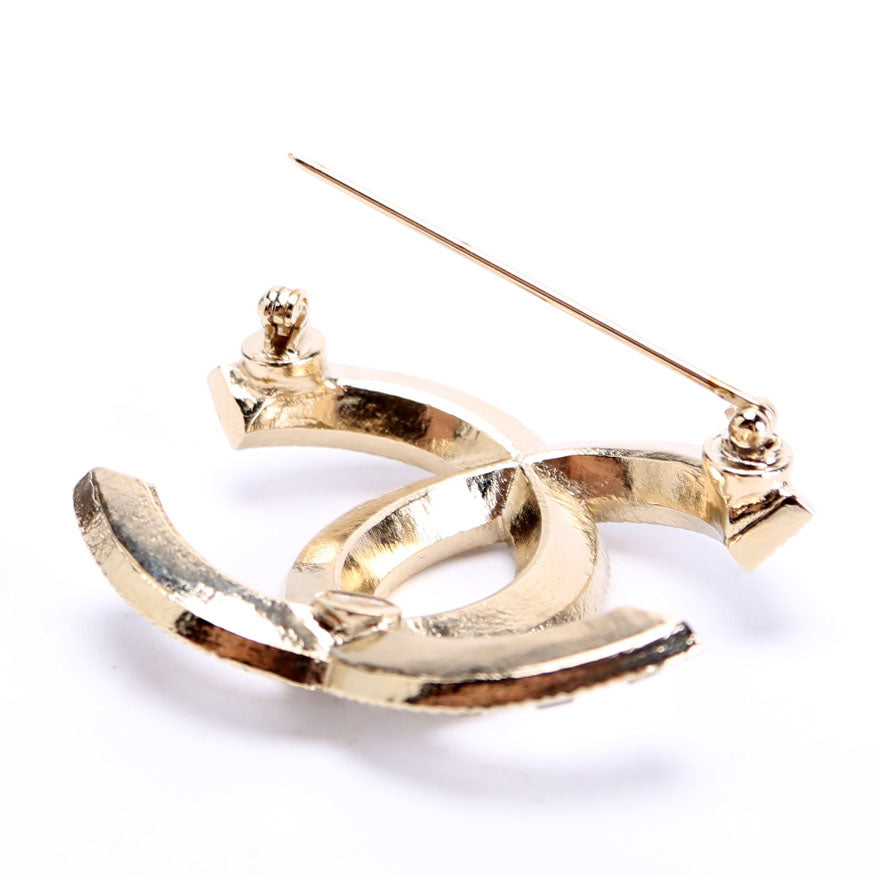 Baguette Crystal CC Brooch Gold