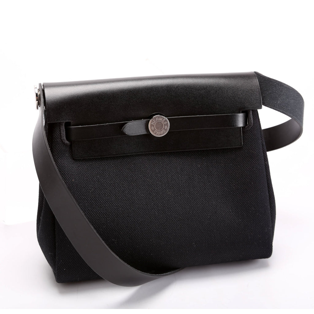 Hermes Herbag Zip 20 Toile Canvas Black