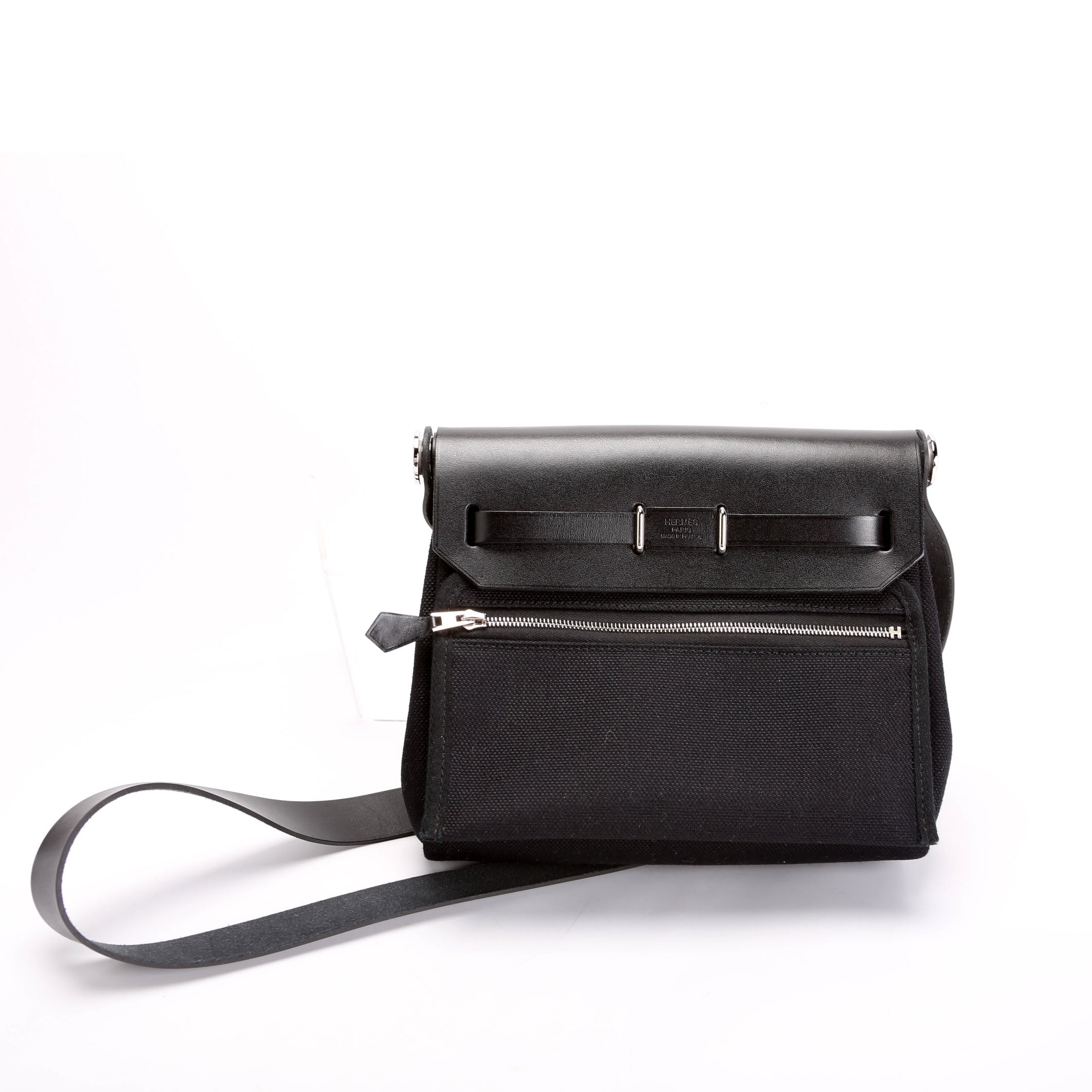 Hermes Herbag Zip 20 Toile Canvas Black