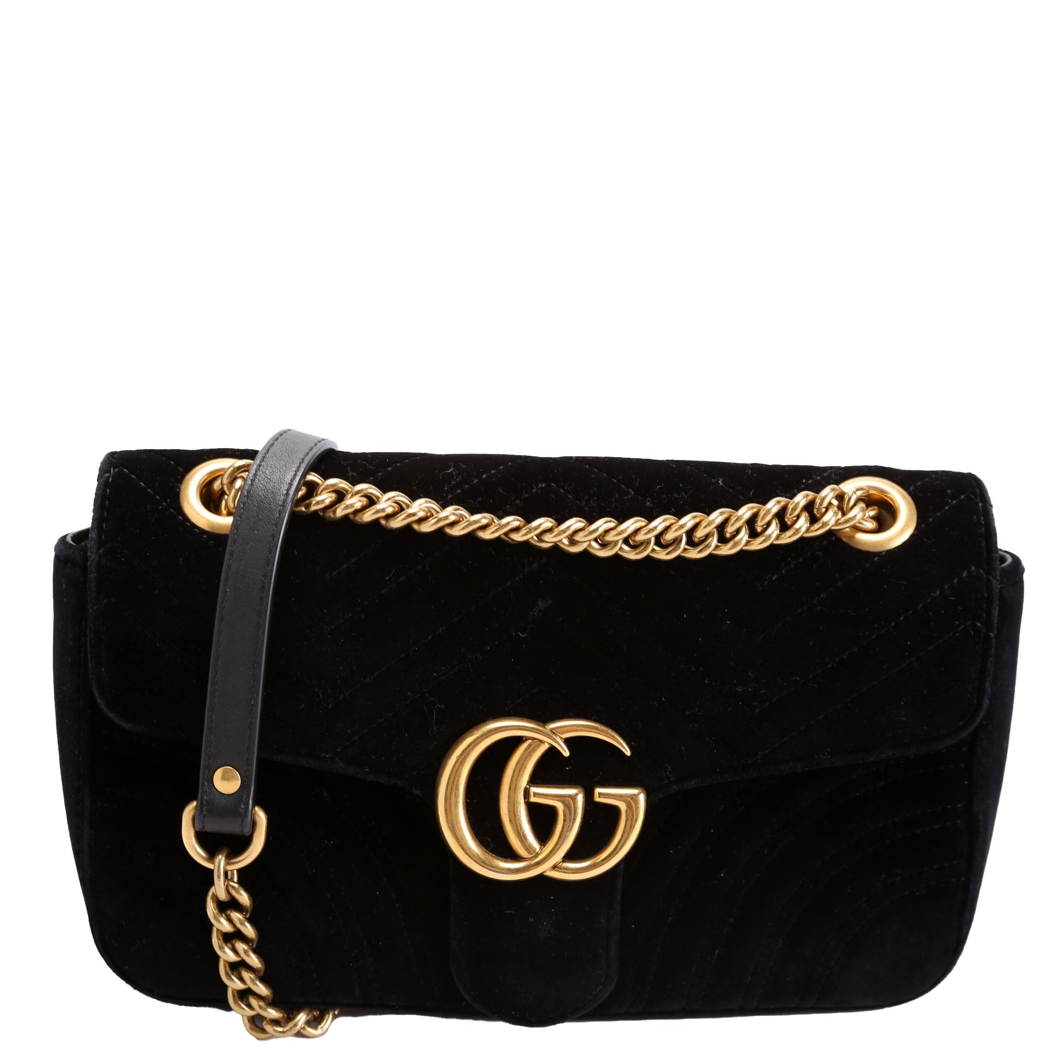 443497 Marmont Shoulder Velvet Small Flap Black