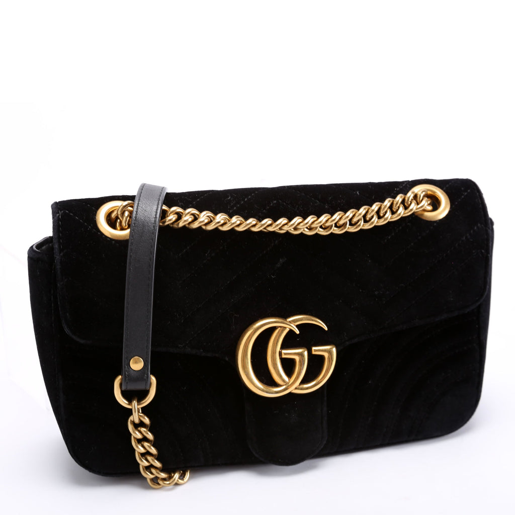 443497 Marmont Shoulder Velvet Small Flap Black