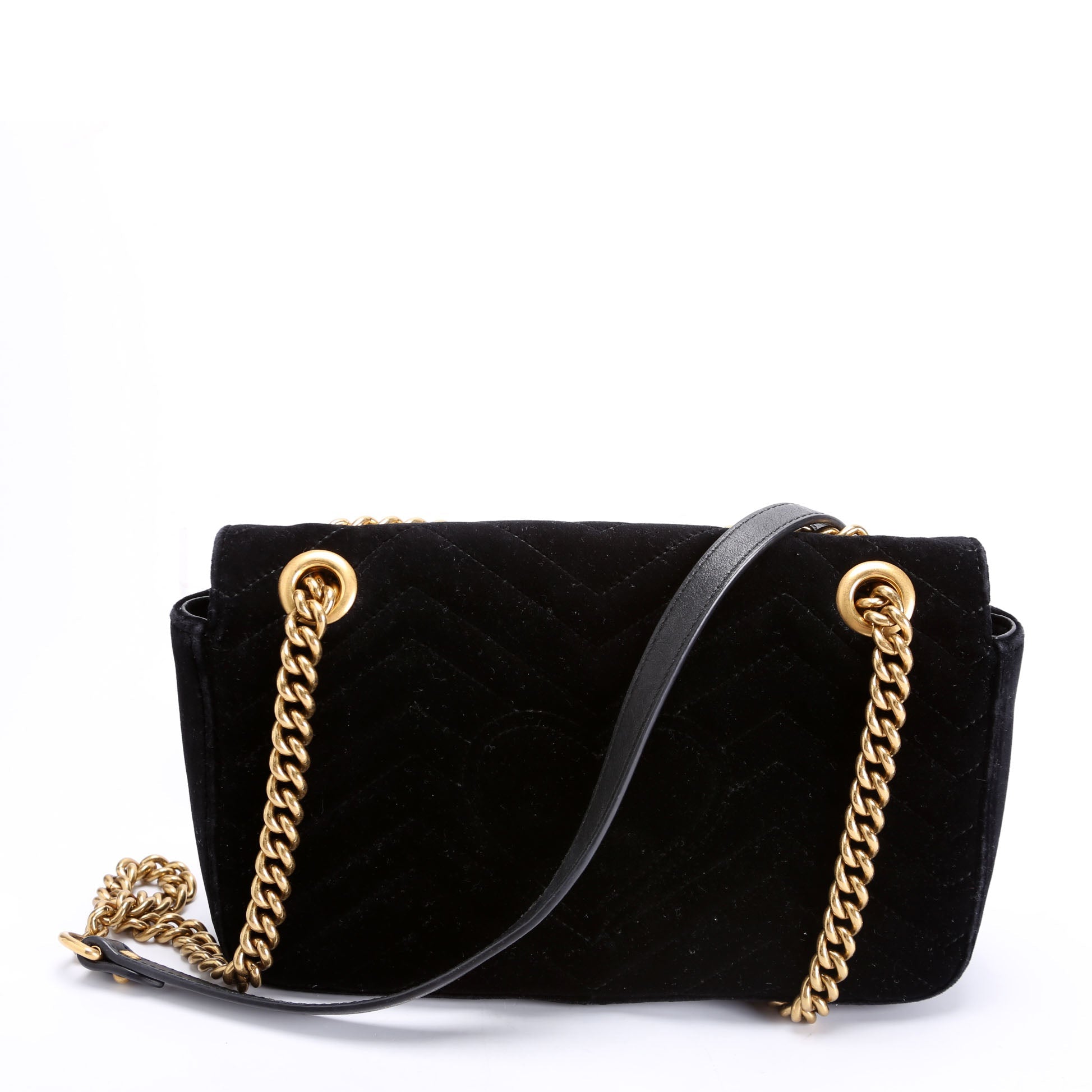 443497 Marmont Shoulder Velvet Small Flap Black