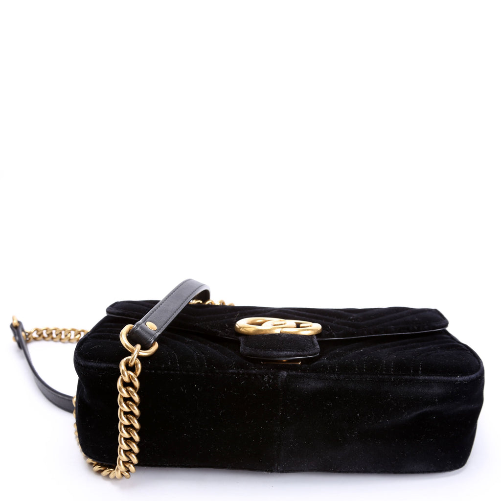 443497 Marmont Shoulder Velvet Small Flap Black
