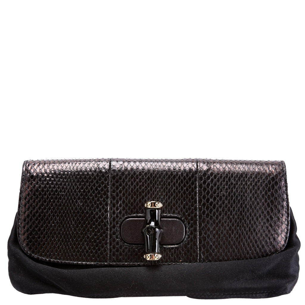 191331 Python Bamboo Satin Clutch Black
