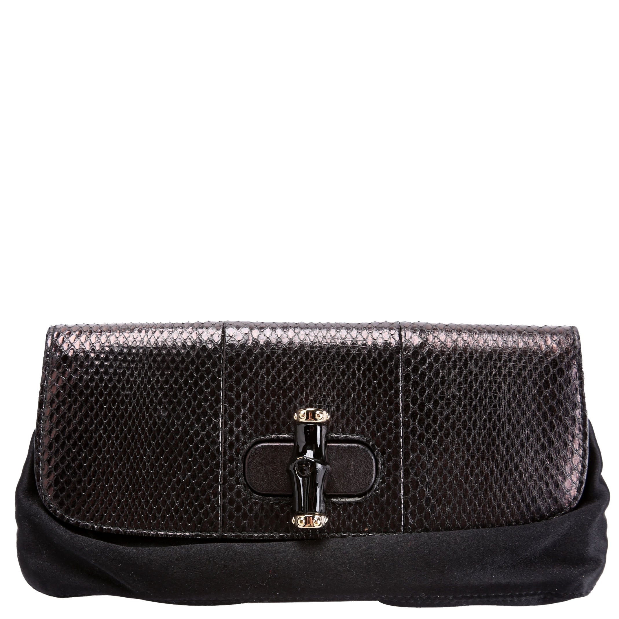 191331 Python Bamboo Satin Clutch Black