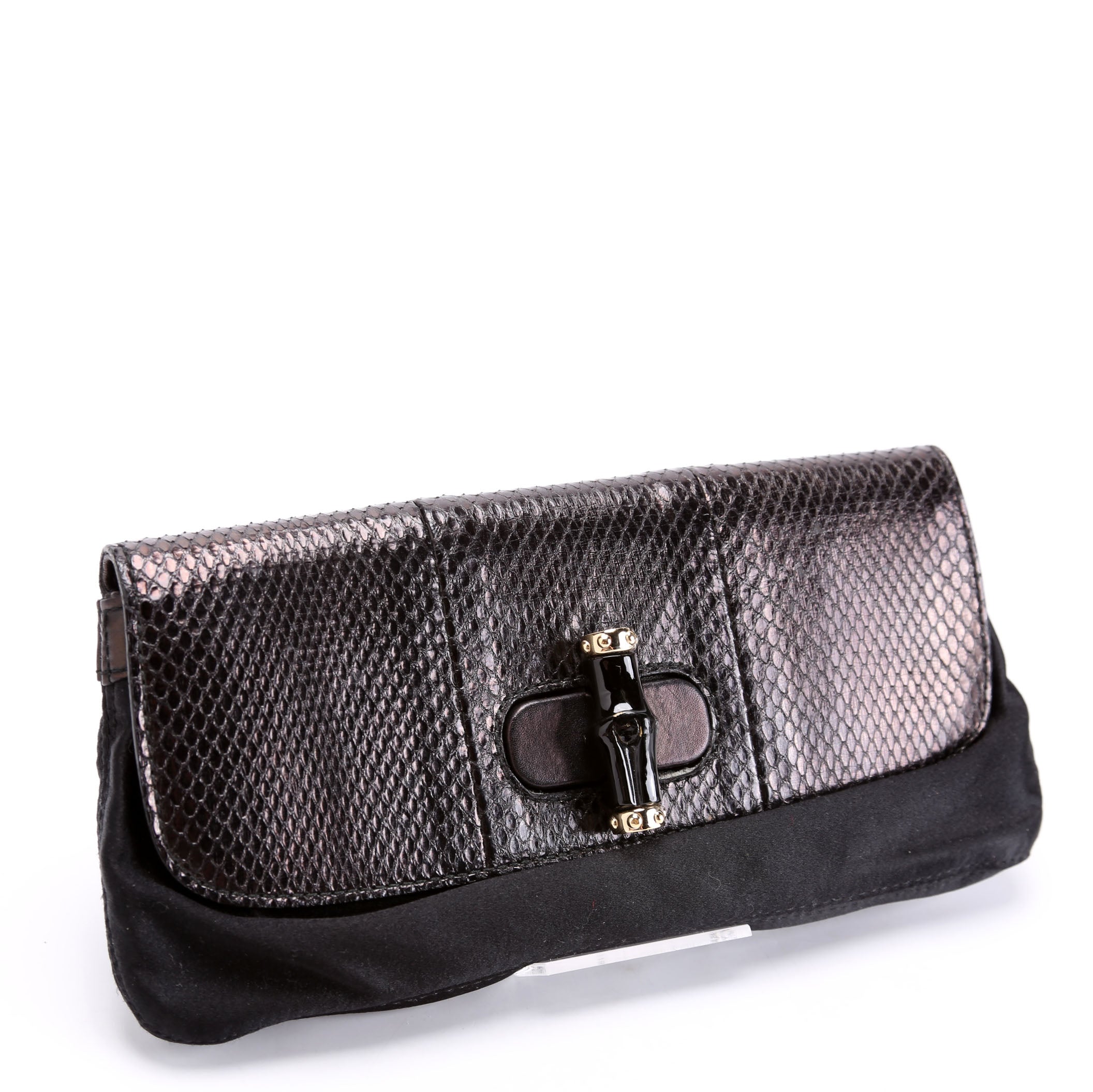 191331 Python Bamboo Satin Clutch Black