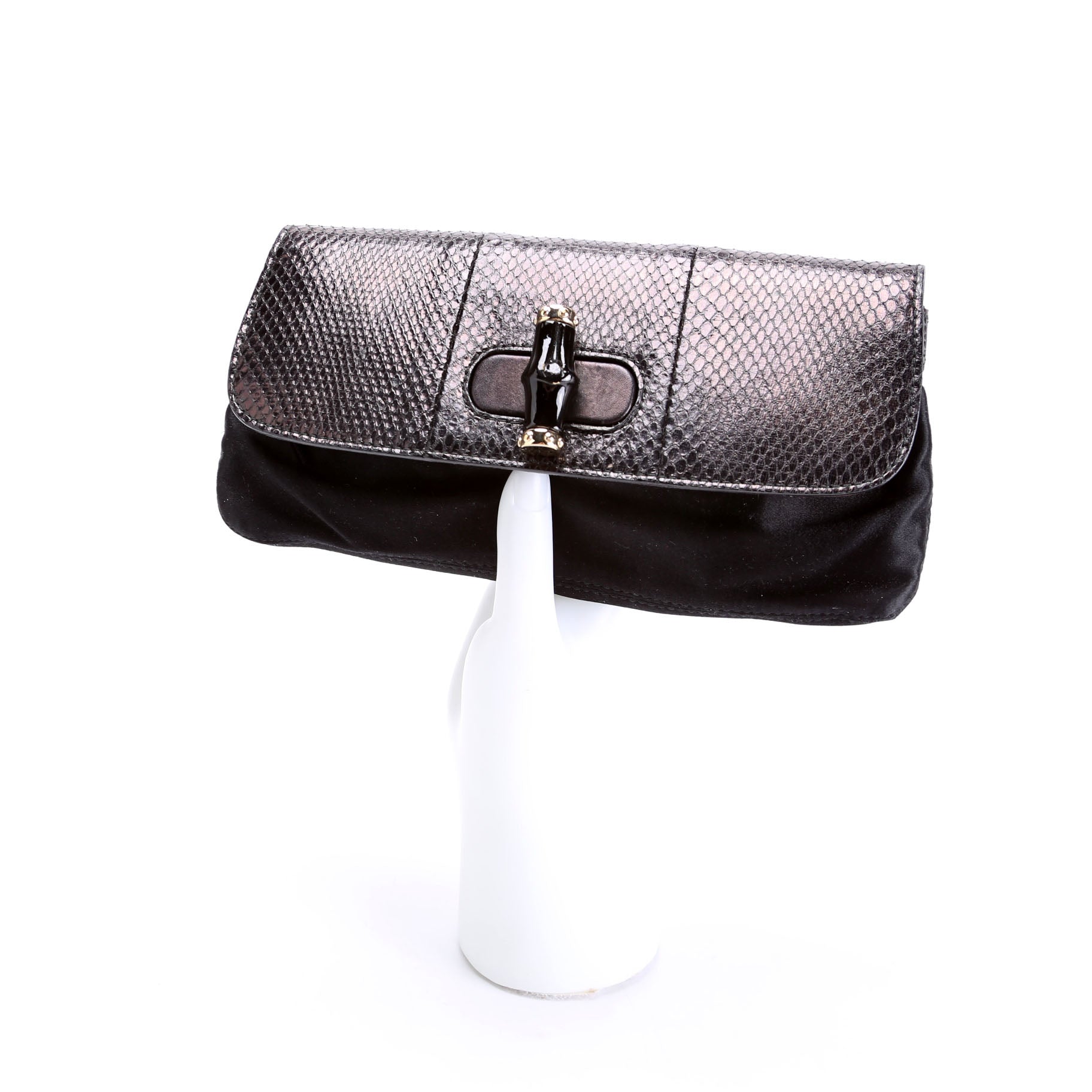 191331 Python Bamboo Satin Clutch Black