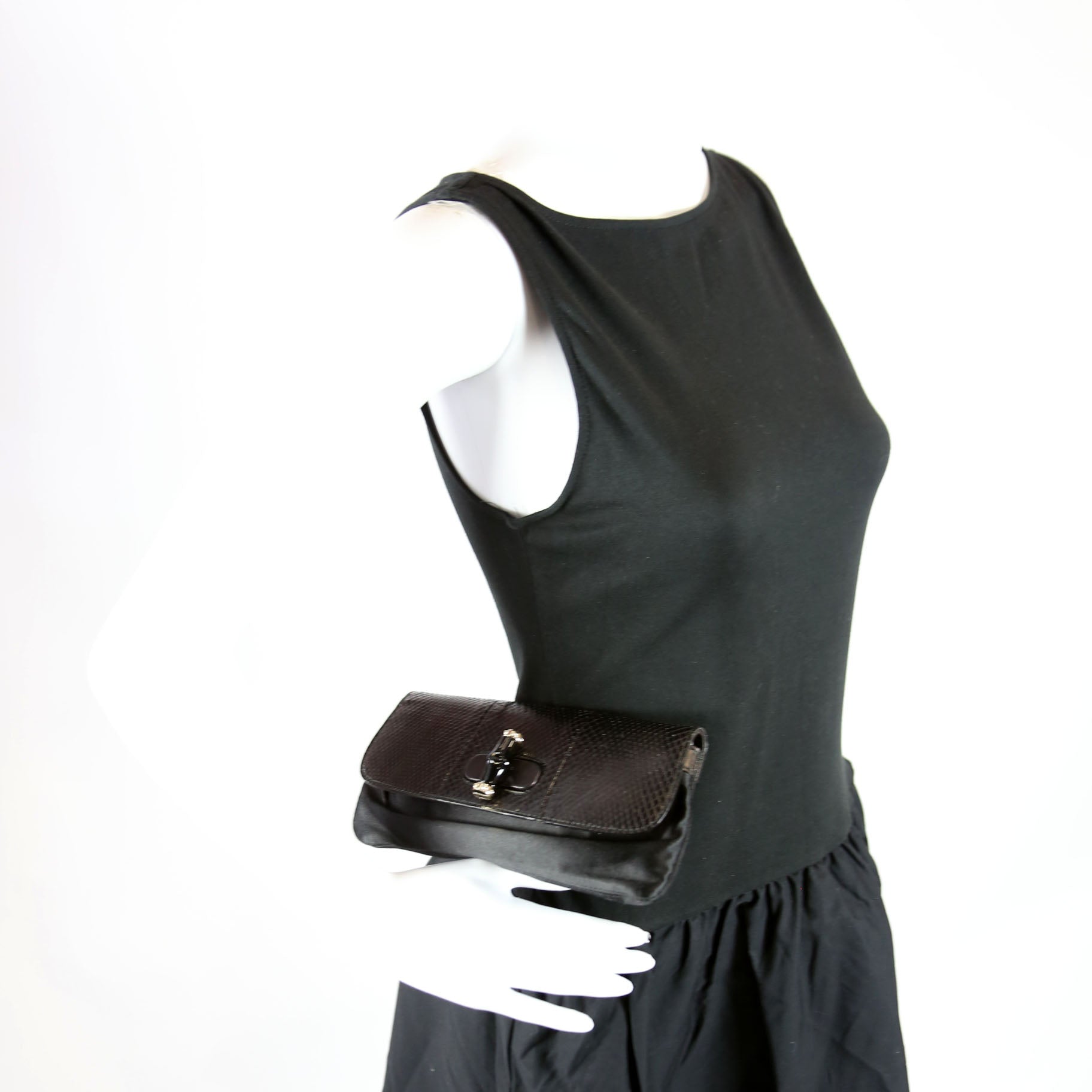 191331 Python Bamboo Satin Clutch Black